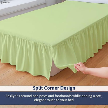 KRISHNA Ruffled Bed Skirt with Split Corners Full, 100% Microfiber Hotel Quality, 21 Inch Drop Dust Ruffle Gathered Bedskirt with Platform, 54" x 75", Sage