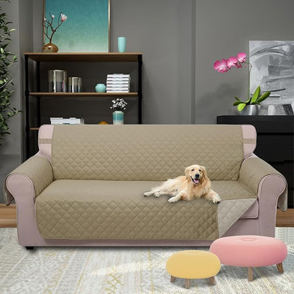 U-NICE HOME Large Sofa Cover Reversible Couch Cover for Dogs with Elastic Straps Water Resistant Furniture Protector for Pets Couch Cover for 4 Cushion Couch (Oversized Sofa, Light Camel/Beige)
