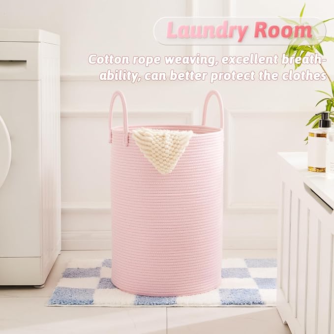 Laundry Basket, Woven Cotton Rope Laundry Hamper, 80L - Image 5