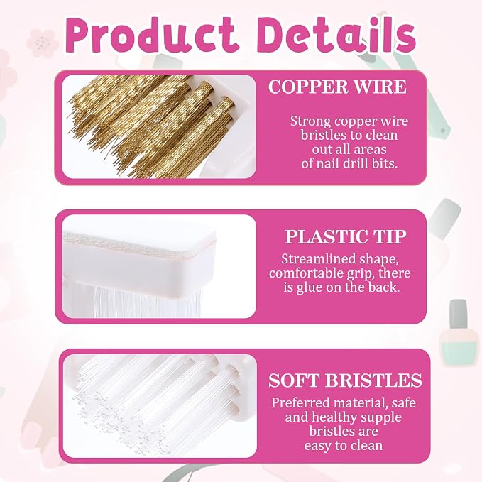 4 Pcs Nail Drill Wire Cleaner Brush Nail Art Cleaning Tool Manicure Wire Drill - Image 3