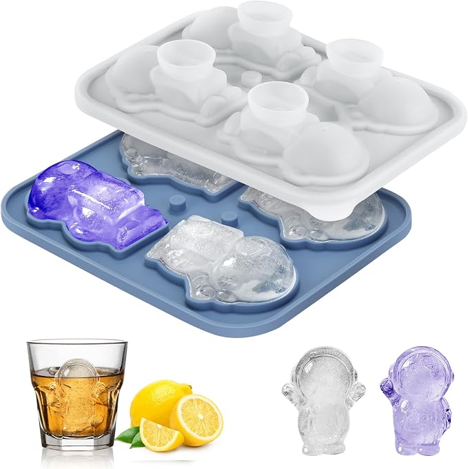 Silicone Ice Cube Tray, Astronaut 3D Large Ice Cube Molds by Qomamount