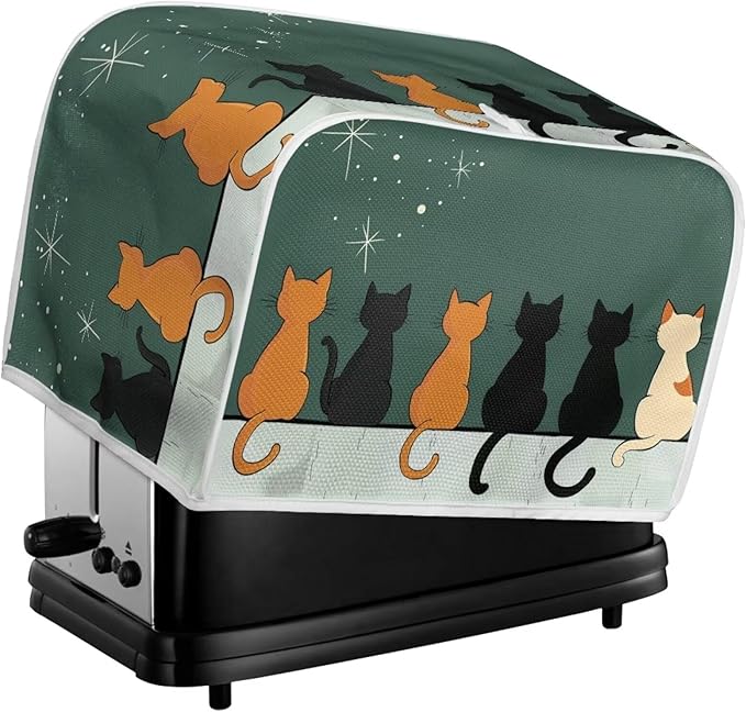 Cat Printed Bread Maker Cover, 4 Slice Kitchen Small Appliance, Toaster Cover Dust and Fingerprint Protection, Washable Oven Bakeware Protector