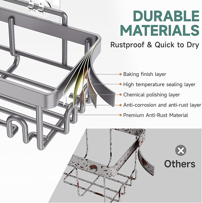 Veken Adhesive Shower Caddy 5-Pack, Heavy Weight Bearing, Large Wall Mounted - Image 5