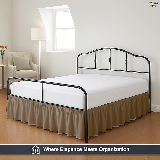 Cottington Lane Ruffled Bed Skirt King Size with Split Corner, Brushed Microfiber Hotel Quality Taupe Dust Ruffle, 15 Inch Drop Gathered Bedskirt, Soft and Stylish, Shrinkage and Fade Resistant