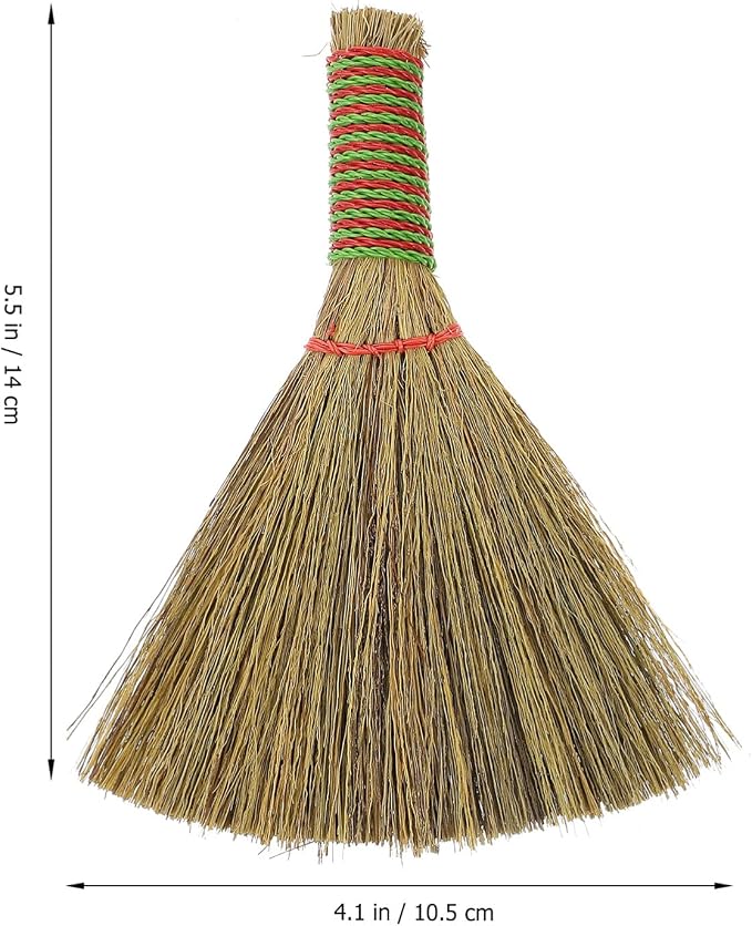 Small Hand Broom 5.5 Inch Straw Bristle Desktop Duster Lightweight Natural Mini - Image 2