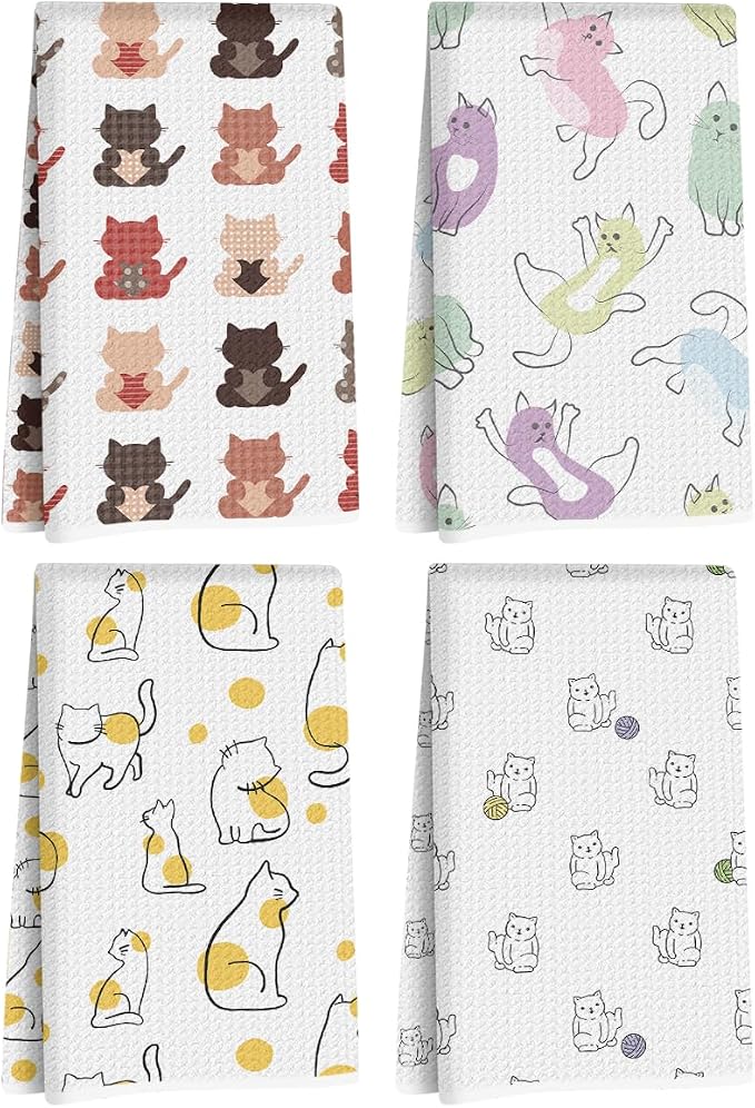 Hanamiya Na 4Pcs Cute Cat Kitchen Towels, Whimsical Decorative Absorbent by Hanamiya+Na