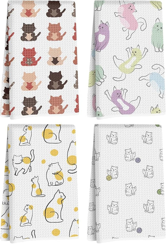Hanamiya Na 4Pcs Cute Cat Kitchen Towels, Whimsical Decorative Absorbent by Hanamiya+Na