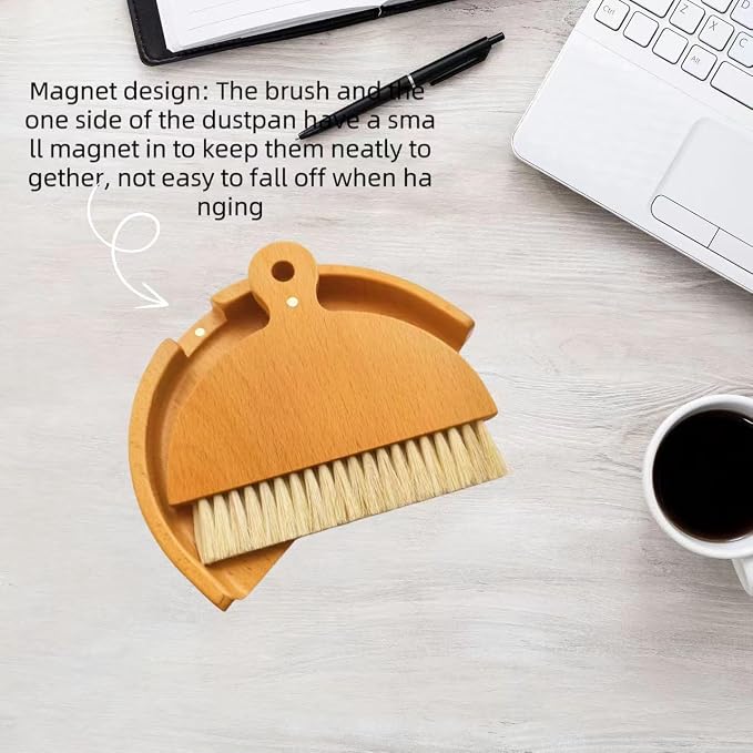 Wooden Dustpan and Brush Set Desktop Table Dustpan and Brush Set Tiny Small - Image 3