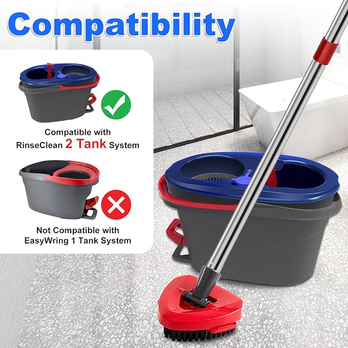 4-Section Stainless Steel Spin Mop Handles, Mop Base & Upgrade Scrub Brush Combo - Image 2