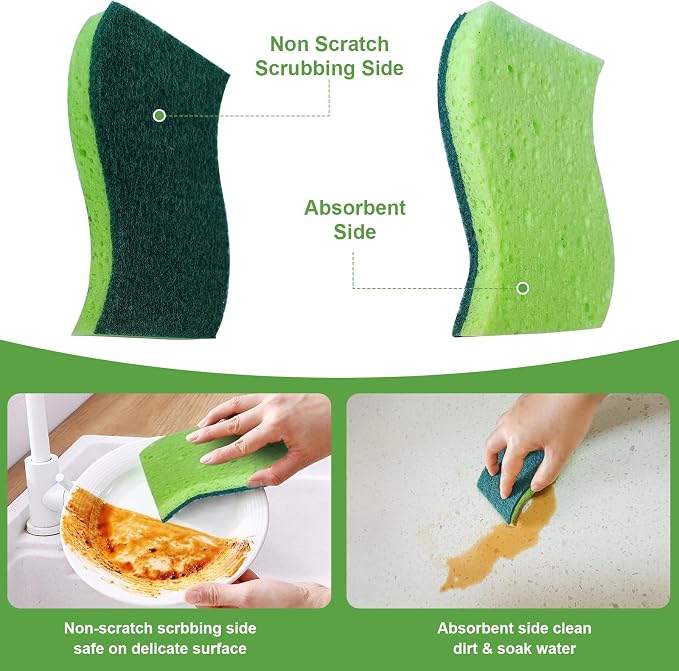 Non Scratch Scrub Sponge and Wire Dishwashing Rag Combo, 12+12 Pack, Dish - Image 3