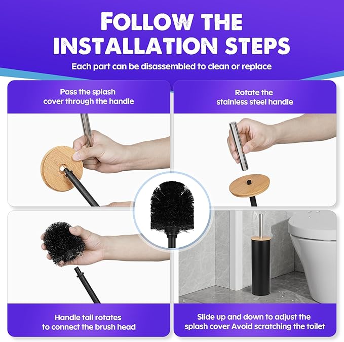 Compact Toilet Brush & Holder, SetStainless Steel Handle Toilet Brush, Deep - Image 6