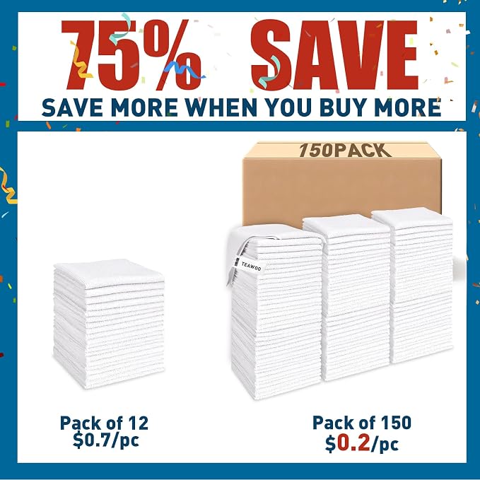 White Microfiber Towels- 150 Pack, Microfiber Cleaning Cloths Bulk, Microfiber - Image 2