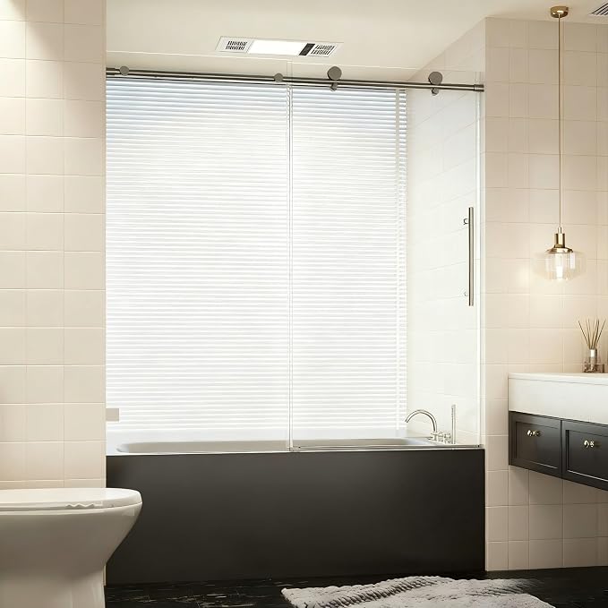 56-60" W x 60" H Bathroom Frameless Tub Sliding Shower Door, Soft-Close Bathtub by Unknown