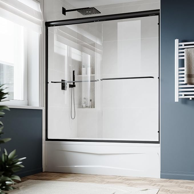 SUNNY SHOWER Double Sliding Glass Door 60" W x 62" H Shower Door 1/4" Tempered by SUNNYSHOWER