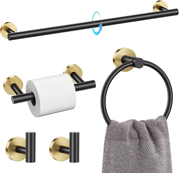 TQKAG Black and Gold 5 Piece Bathroom Hardware Accessories Set 23.6" SUS304 by TQKAG