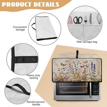 Toaster Oven Cover Washable Small Kitchen Appliance Dust Cover with Pockets, for Air Fryer Toaster Ovens, Microwaves, M, 16.5 x 20.5 x 10 Inches, Retro Floral Butterfly Print