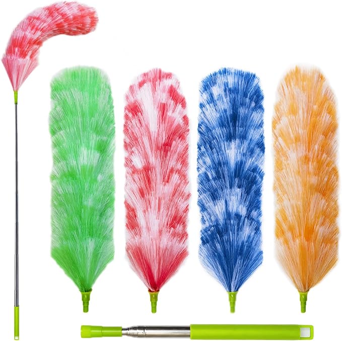 4 Pack Washable Electrostatic Duster, Extendable Pole 25" to 55", Feather Duster by BAIDOON