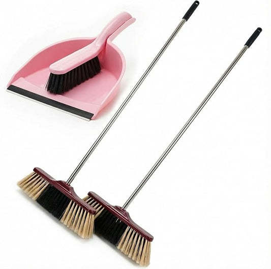 HELOMOR Indoor Broom with Dustpan Combo Set, Long Handle Floor Sweeping Broom by HELOMOR