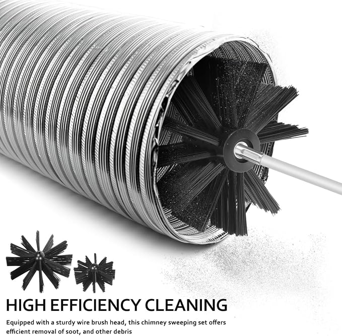 20feet Chimney Sweep Kit with 15 Flexible Rods, Dual Brush Heads - Image 5