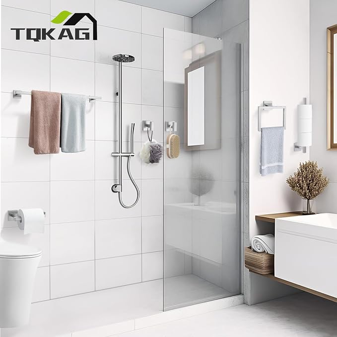 TQKAG 7-Pieces Brushed Nickel Bathroom Hardware Accessories Set 23.6" SUS304 - Image 9