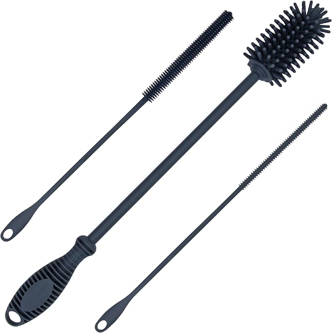 12.5" Silicone Bottle Brush & Straw Cleaner Brush Set | Water Bottle Cleaner by Kitchiny