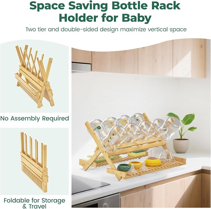 EsLuker.ly Baby Bottle Drying Rack, Bamboo Vertical Dryer Holder Organizer - Image 5