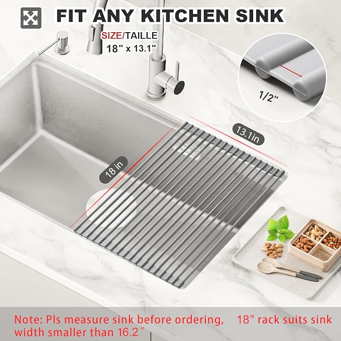 MERRYBOX Roll Up Dish Drying Rack, Silicone Wrapped Over The Sink Dish Rack - Image 2