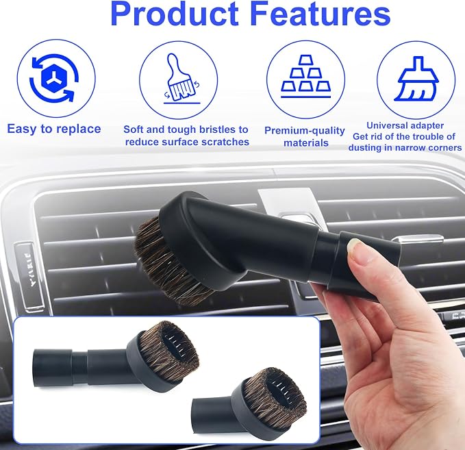 3pcs Horse Hair Brush Vacuum Attachments, 1.25'' Black Round Dust Brush - Image 4