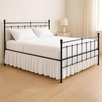 KRISHNA Ruffled Bed Skirt with Split Corners King, 100% Microfiber Hotel Quality, 15 Inch Drop Dust Ruffle Gathered Bedskirt with Platform, 78" x 80", White
