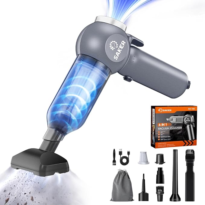 Saker 6 in 1 Car Vacuum Cleaner, 20000PA Handheld Vacuum Cordless Rechargeable by Saker