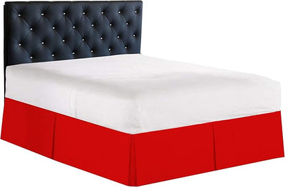 Bed Skirt - 100% Cotton 800 Thread Count Box Pleated Bed Skirt - Luxury Pleated Dust Ruffle, Hotel Quality Bed Skirt, Easy Fit with 12" Drop, Twin XXL, Red