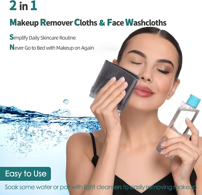 Wash Cloths 6 Pack, Reusable Makeup Remover Towel, 13x13 inch Large Washcloths - Image 2