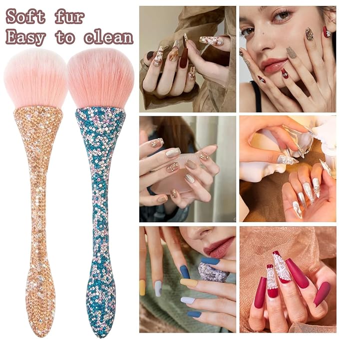 2 PCS Large Nail Art Dust Brush Shiny Rhinestone Nail Fust Brush Ultra Soft - Image 6