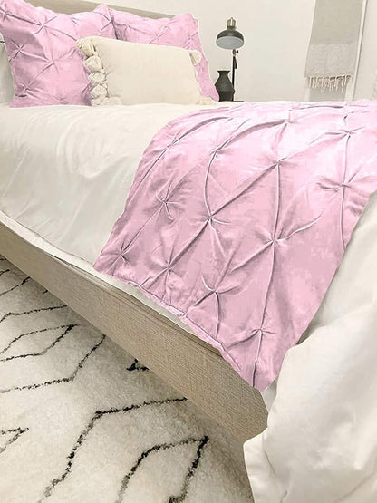 Bed Runner Set - 100% Pure Cotton 800 Thread Count - Luxury 1 Pinch Pleated Bed Runner and 2 Pillow Cover - 3 Piece Pinch Pleated Bed Runner Set King, Pink