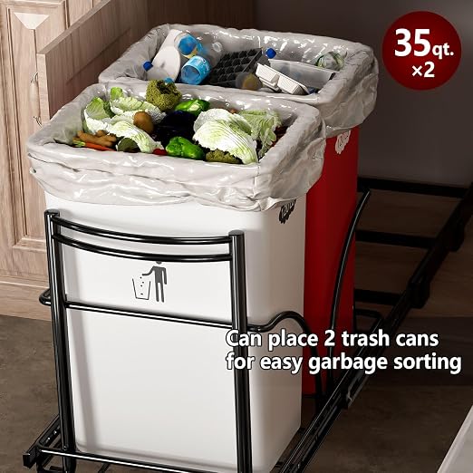 Dual Under Sink Trash Can Heavy Duty Pull Out Trash Can Under Cabinet, Fits - Image 2
