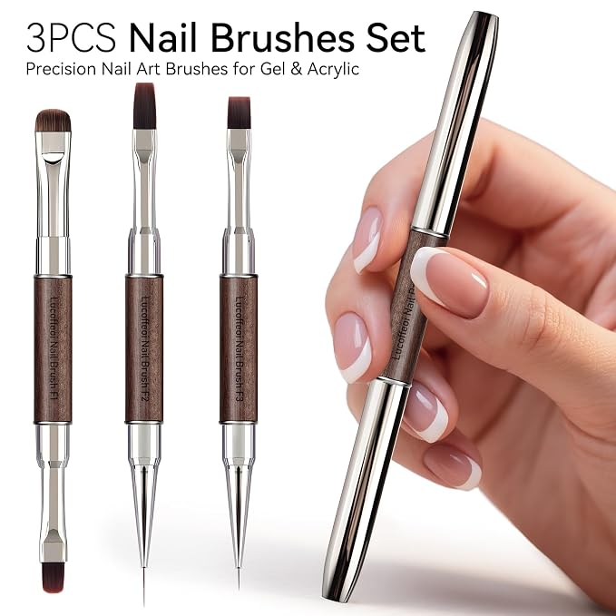 Nail Art Clean Up Brushes, Dual-End French Tip Brush 3PCS Set - Image 6
