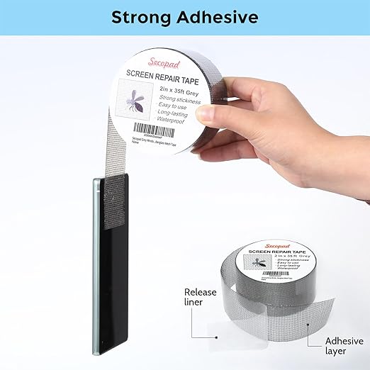 Grey Window Screen Repair Tape, 2IN X 35FT Screen Repair Kit - Image 2