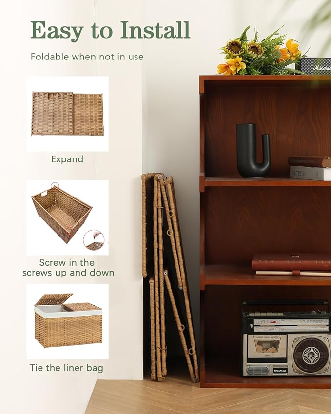 Storage Basket with Lid Woven Wicker Baskets with 2 Separate Lid, 9.2 Gallon - Image 7