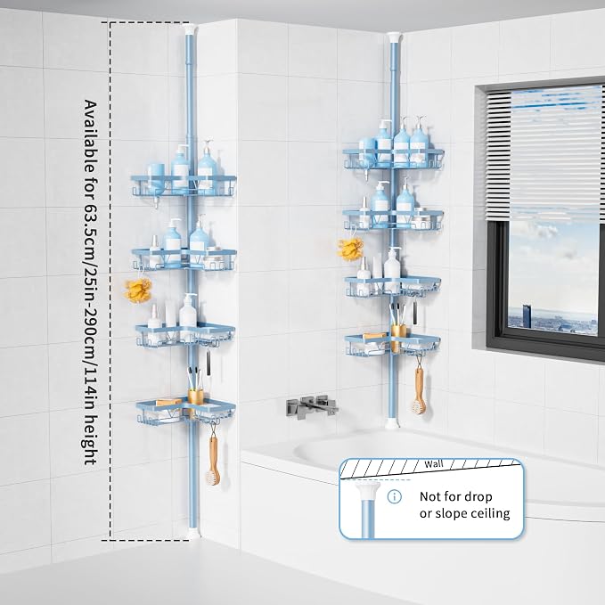 KEGII Shower Caddy Tension Pole, 4-Tier Rustproof Adjustable Corner Bathroom - Image 6