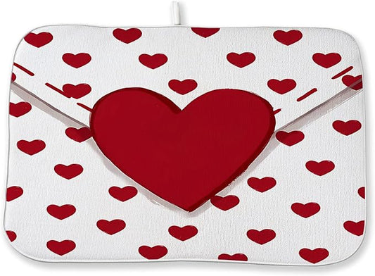 Valentines Dish Drying Mat 18x24 Inch Red Hearts Dish Drainer Protector Pad by Sorktse