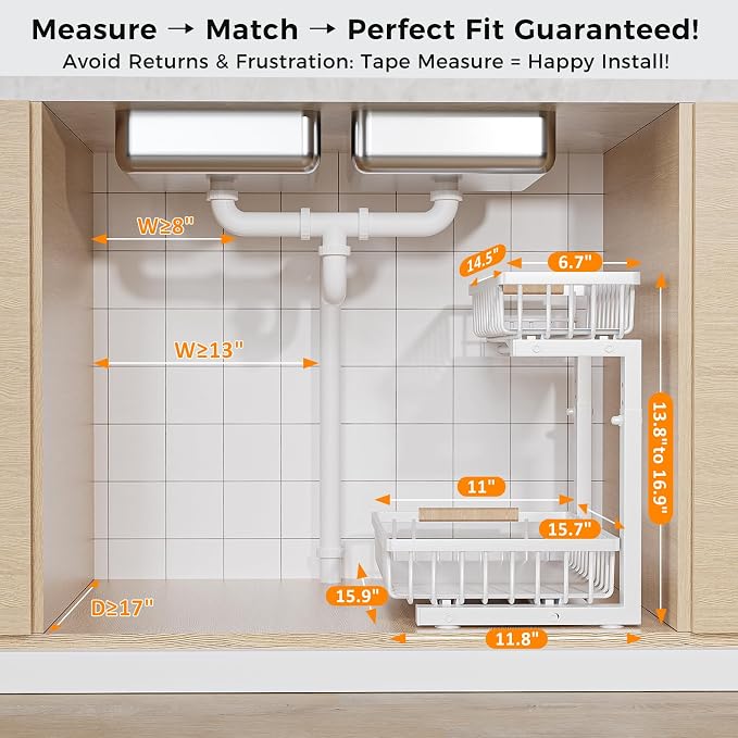Under Sink Organizer, 2 Pack 2 Tier Under Sink Organizers and Storage, Slide - Image 8