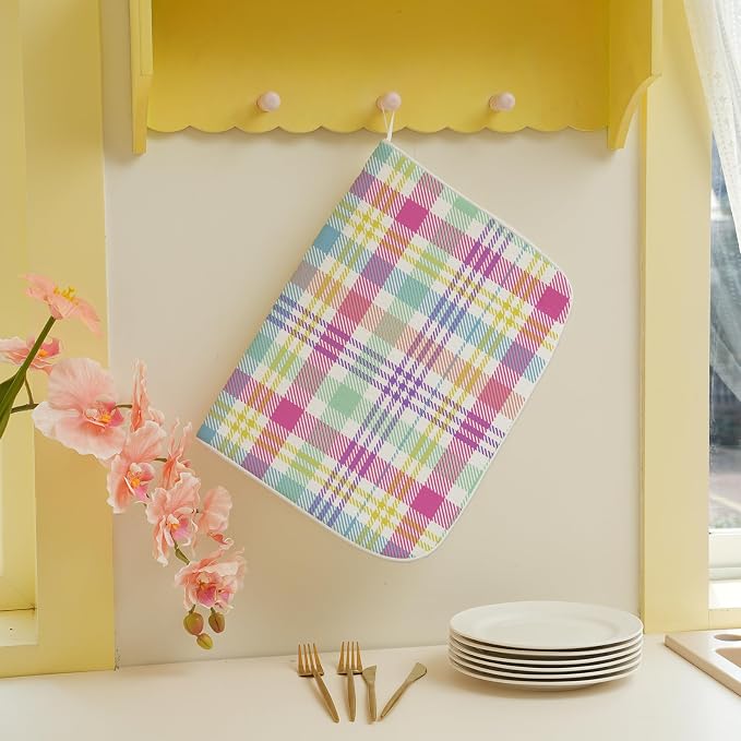 Easter Checkered Dish Drying Mats 18x24 Inch Colorful Buffalo Plaid Drying Mats - Image 4