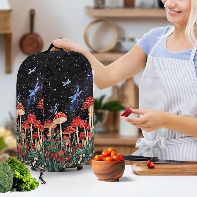 Mushroom Dragonfly Blender Covers for Kitchen Food Processor Cover with Handle, Drawstring Dust Covers for Kitchen Appliances Stand Mixer or Coffee Maker Appliance Cover