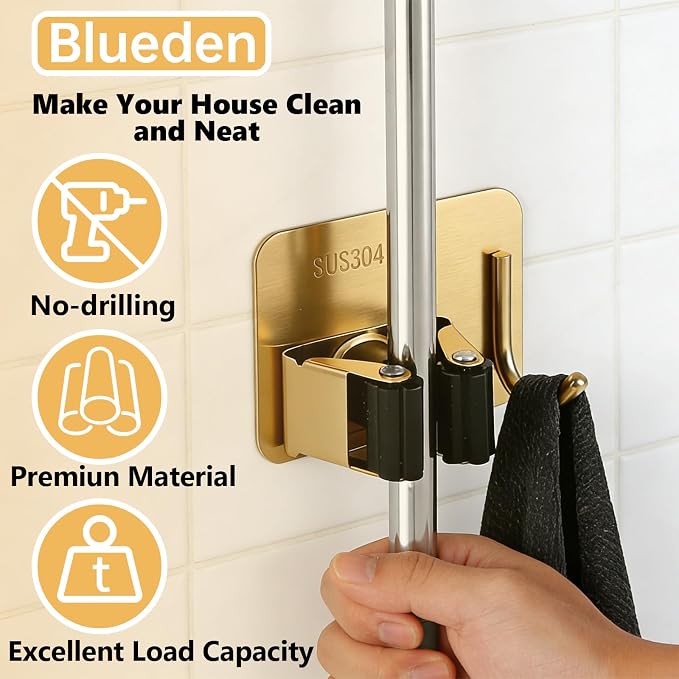 Mop and Broom Organizer Wall Hanging No Drill, Metal Utility Tool Hangers Wall - Image 3