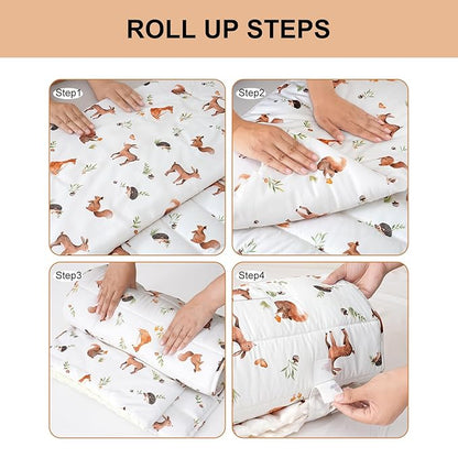 david's kids Toddler Nap Mat with Pillow and Minky Fleece Blanket, Ultra Soft Slumber Bags for Kids, Perfect for Preschool, Daycare, Kids Sleeping Bags with Rollup Design, 50"x20", Woodland Animals