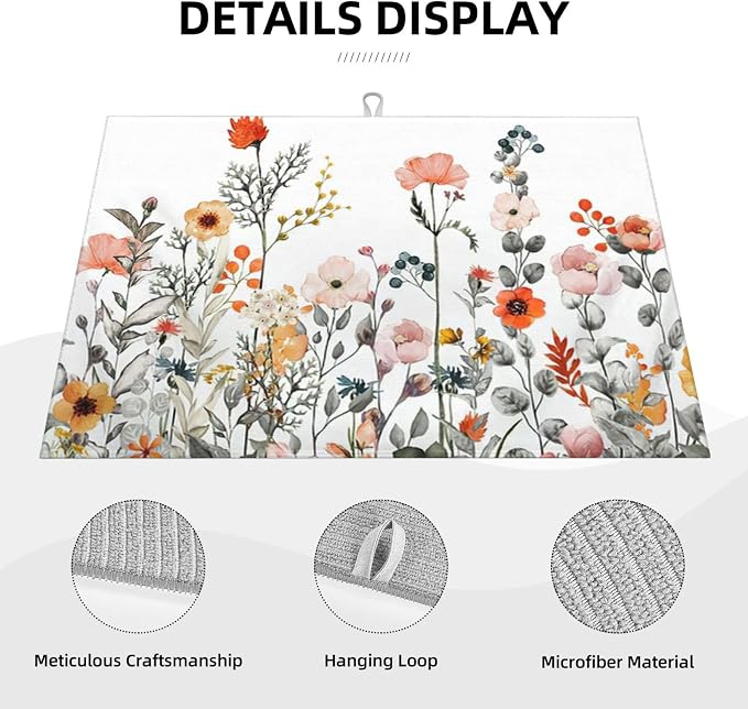 Colorful Wildflowers Dish Drying Mat 18x24 inches Microfiber Absorbent Fast Dry - Image 4