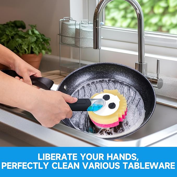 Smile Sponge Dish Wand Holder for Round Smiley Face Sponge Soap Dispensing - Image 4