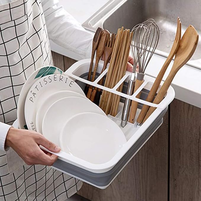 THANSTAR Collapsible Dish Drying Rack Portable Dinnerware Drainer Organizer - Image 7