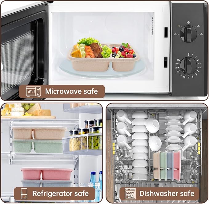 4 pack Bento Lunch Box, 2 Compartments Meal-Prep Containers - Image 4