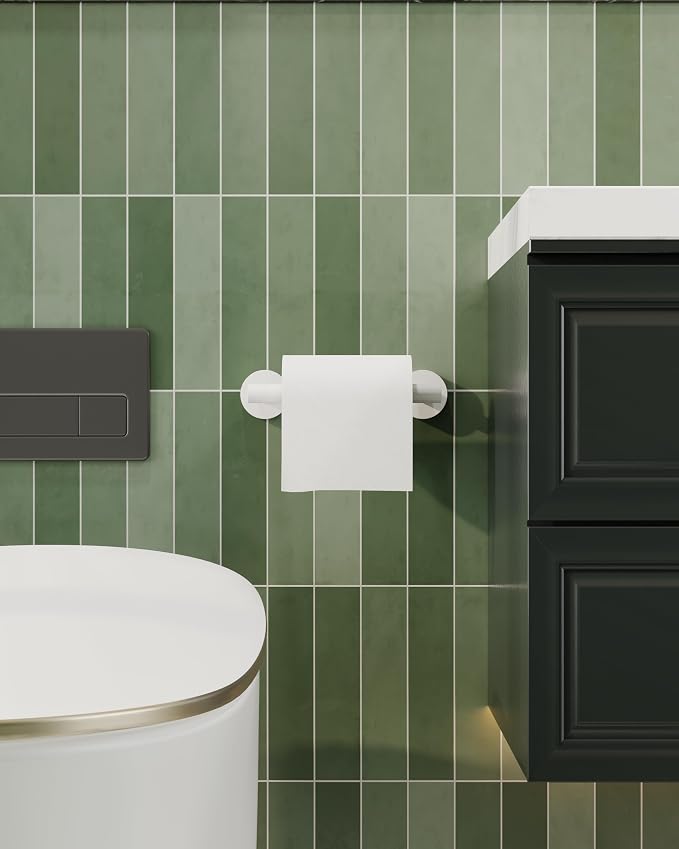 White Toilet Paper Holder SUS304 Stainless Steel Double Post Pivoting Toilet - Image 4